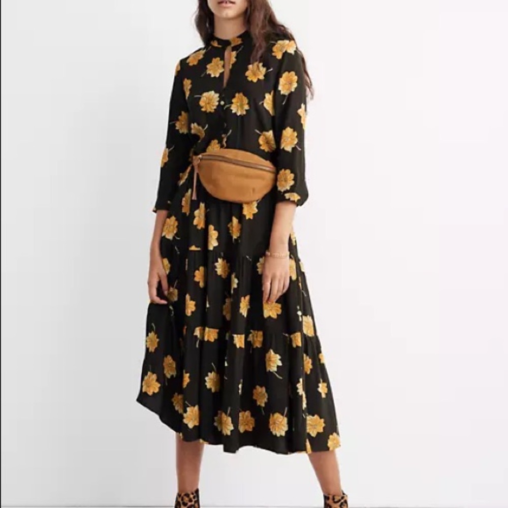 Madewell green Dress with Yellow sunflower like Floral Print